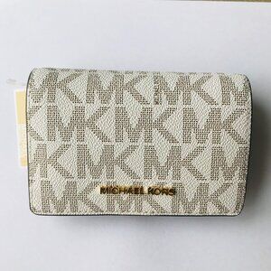 MICHAEL KORS JET SET MD Slim Wallet VANILLA / LUGG MK LOGO ID window  NWT